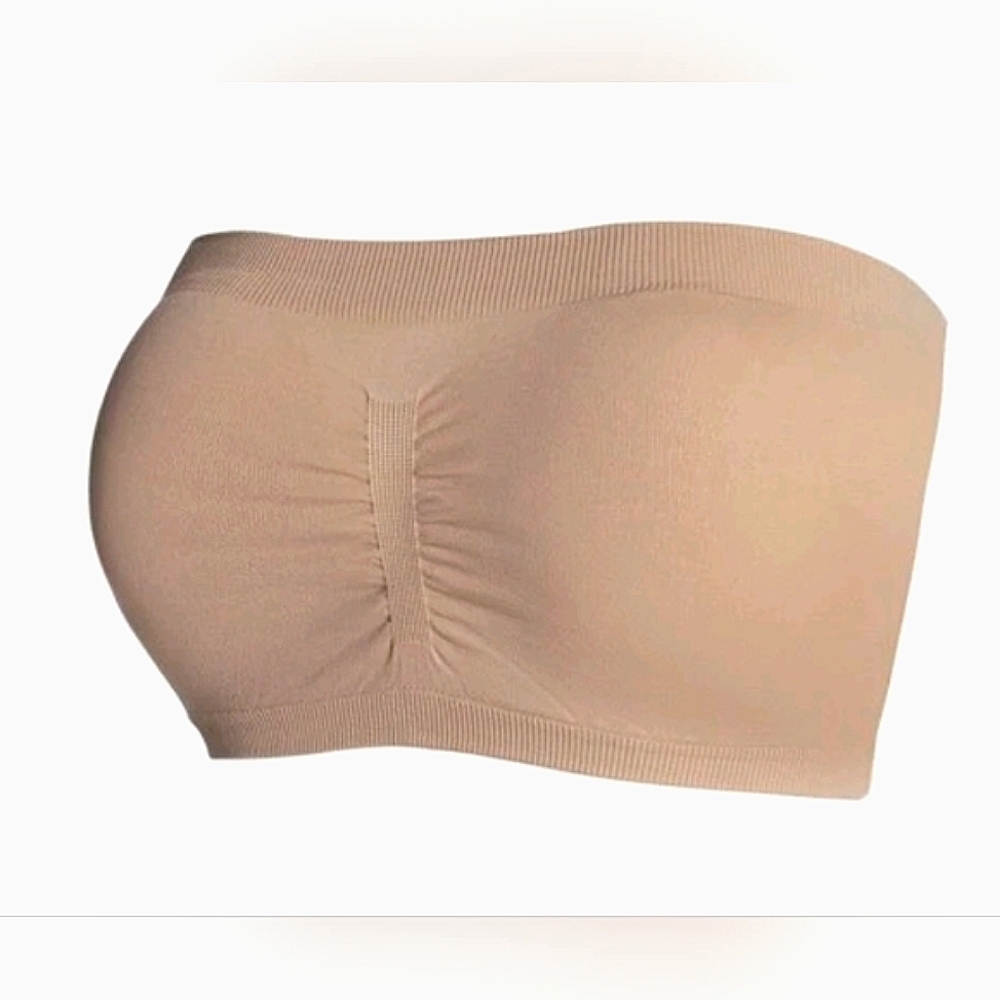 Plus Size Solid Wireless Strapless Knitted Bandeau Bra Nude